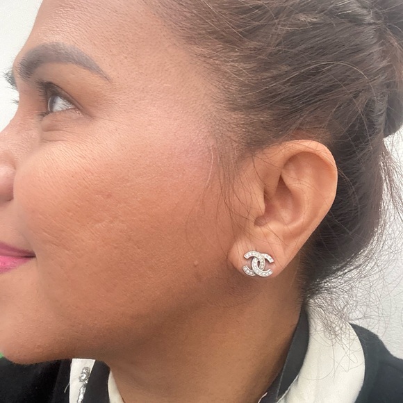 CHANEL Silver Logo Stud Earrings - Picture 7 of 9